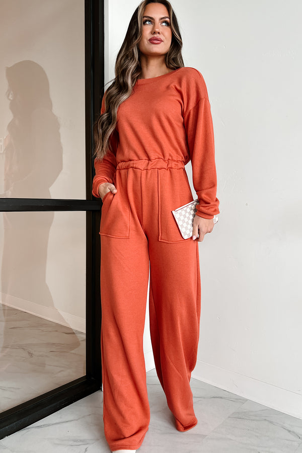 Plausible Deniability Long Sleeve Wide Leg Jumpsuit (Rust) - NanaMacs