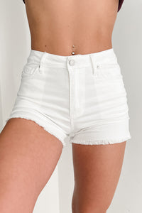 Jennilyn High Rise Frayed Hem Denim Kancan Shorts (White) - NanaMacs