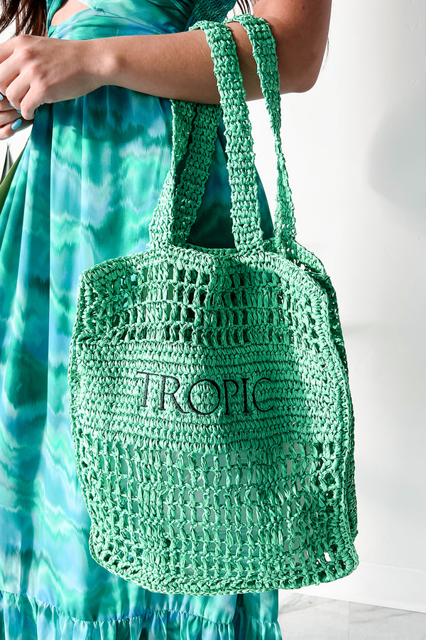 To The Tropics We Go Straw Tote Bag (Green) - NanaMacs