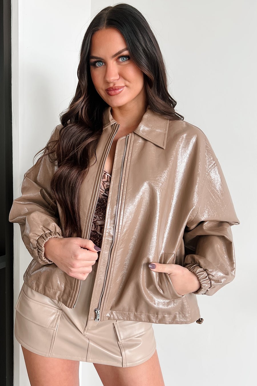 Always Opinionated Patent Leather Jacket (Brown) - NanaMacs