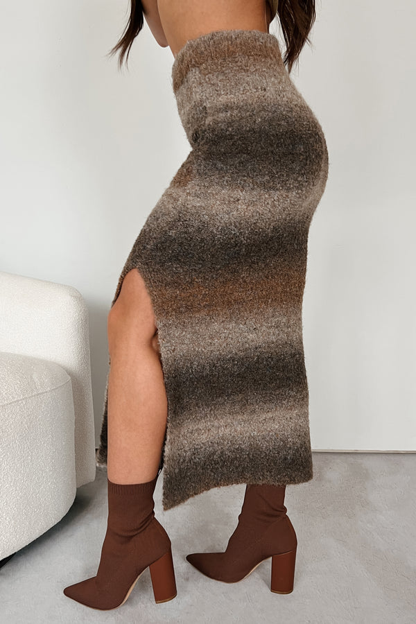 Ready To Reconnect Sweater Knit Ombre Midi Skirt (Espresso) - NanaMacs