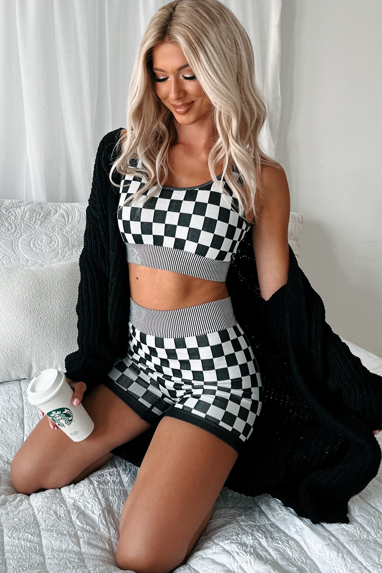 Unlocked Potential Checkered Two-Piece Shorts Set (Black) - NanaMacs