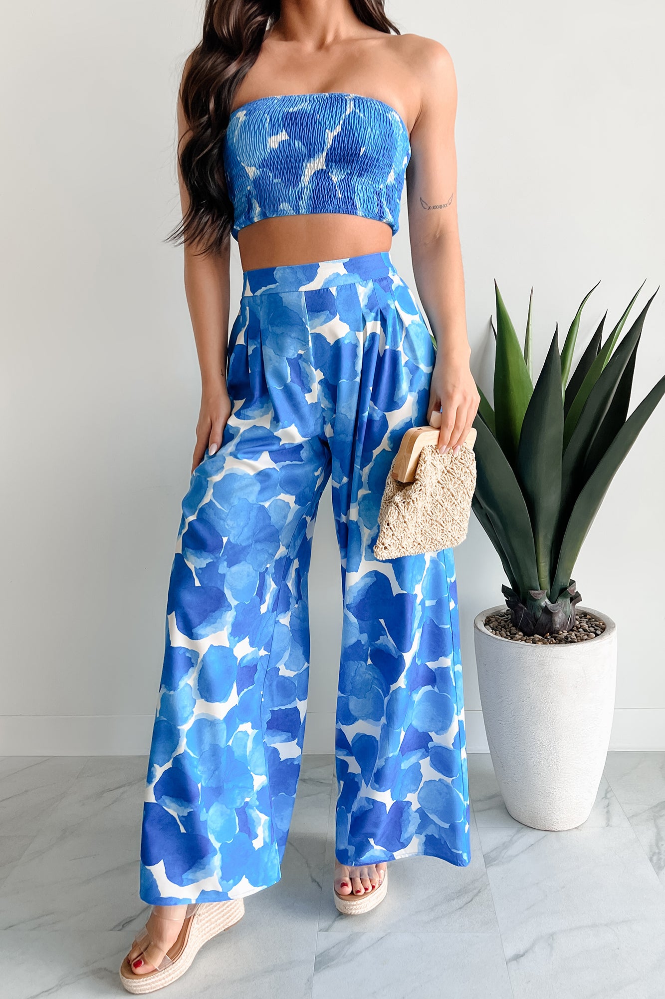 Wandering Freely Two-Piece Bandeau Pant Set (Blue) · NanaMacs
