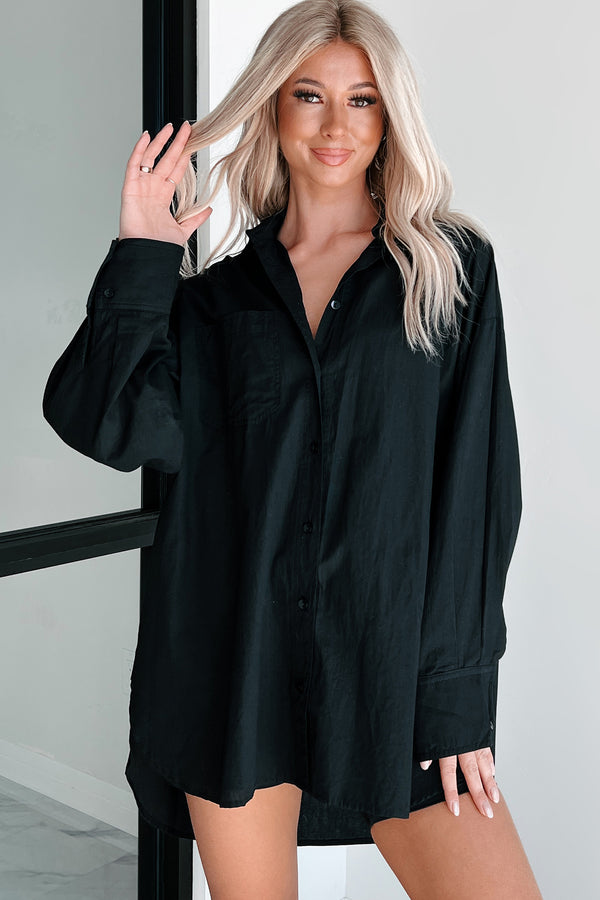 Modernly Classic Oversized Button-Up Shirt (Black) - NanaMacs