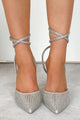 Gemma Ankle Wrap Rhinestone Heels (Silver) - NanaMacs