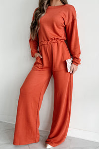 Plausible Deniability Long Sleeve Wide Leg Jumpsuit (Rust) - NanaMacs