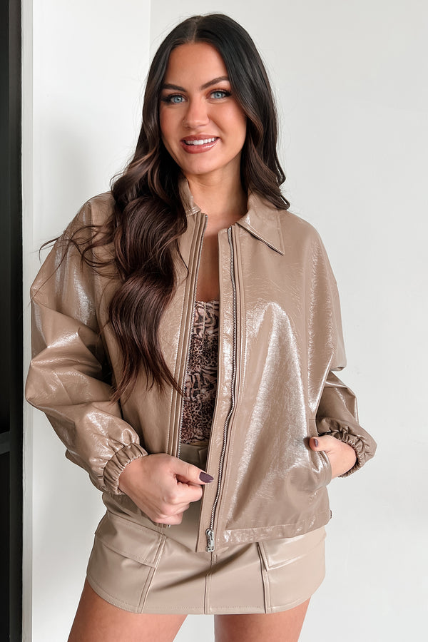 Always Opinionated Patent Leather Jacket (Brown) - NanaMacs