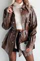 Feeling Fearless Faux Leather Belted Jacket (Brown) - NanaMacs