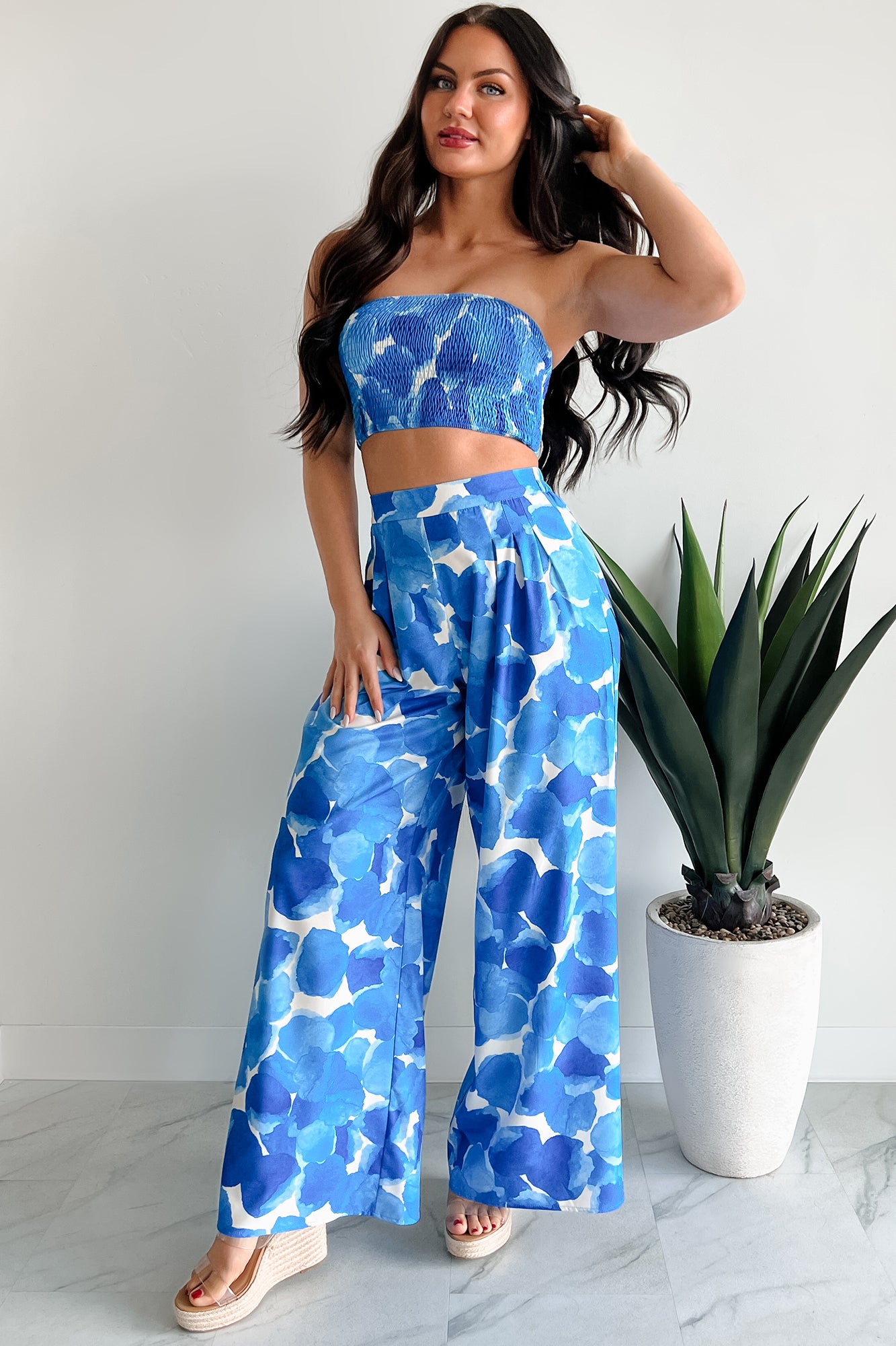 Wandering Freely Two-Piece Bandeau Pant Set (Blue) · NanaMacs