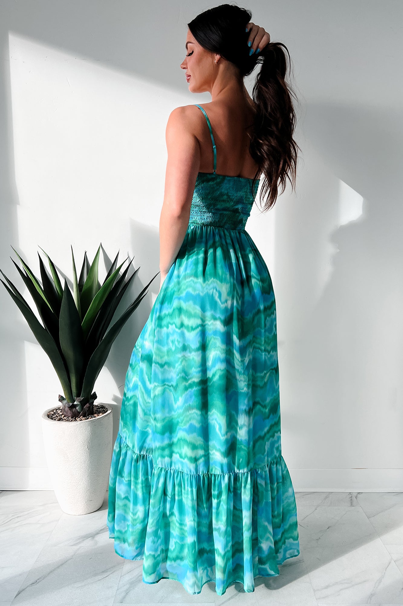 I Hope You Think Of Me Marble Printed Maxi Dress (Teal Multi) - NanaMacs