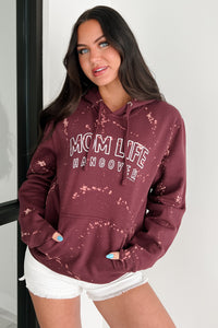 "MOM LIFE HANGOVER' Bleached Graphic Hoodie (Maroon) - NanaMacs