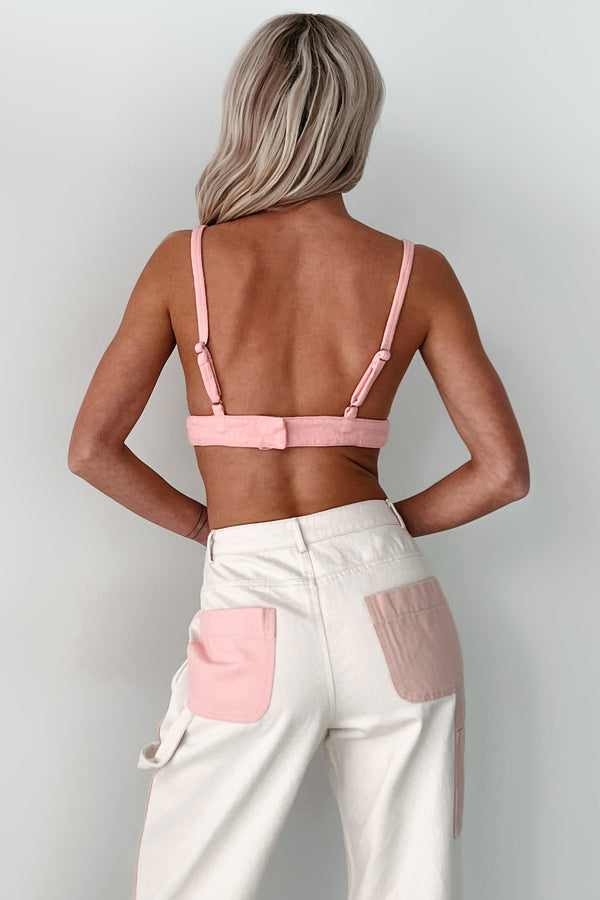 Move To The Music Denim Bralette Top (Pink) - NanaMacs