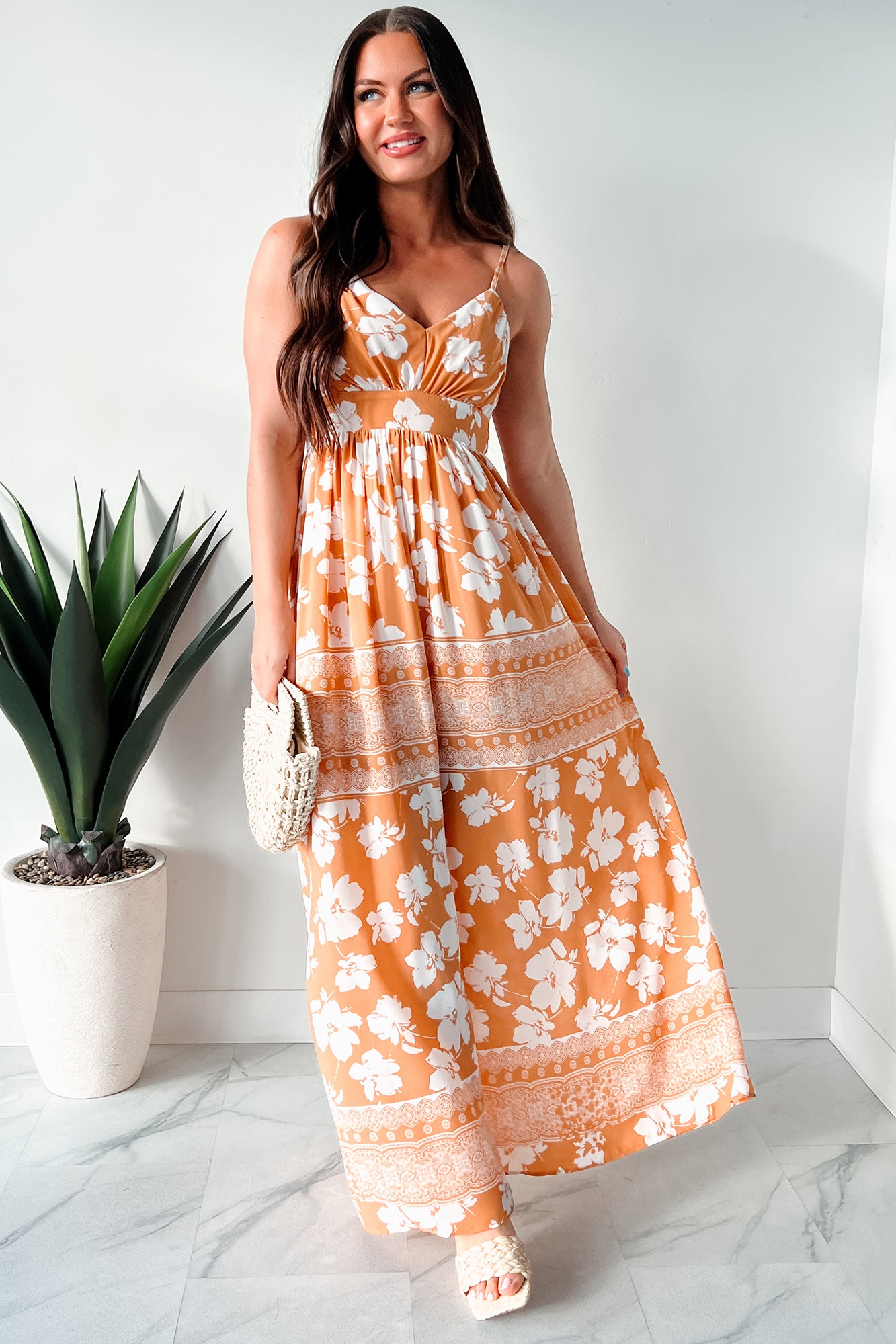 Honolulu Happy Hour Floral Maxi Dress (Apricot) - NanaMacs