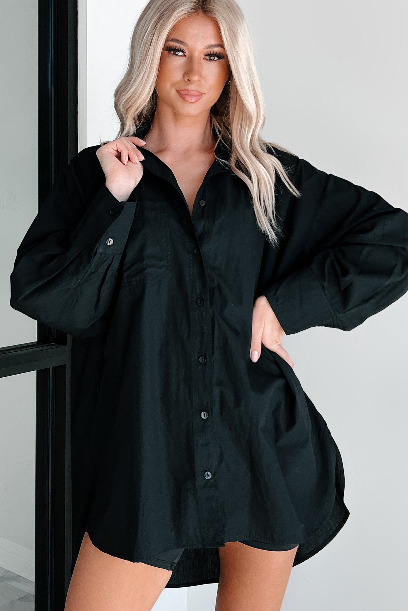 Modernly Classic Oversized Button-Up Shirt (Black)