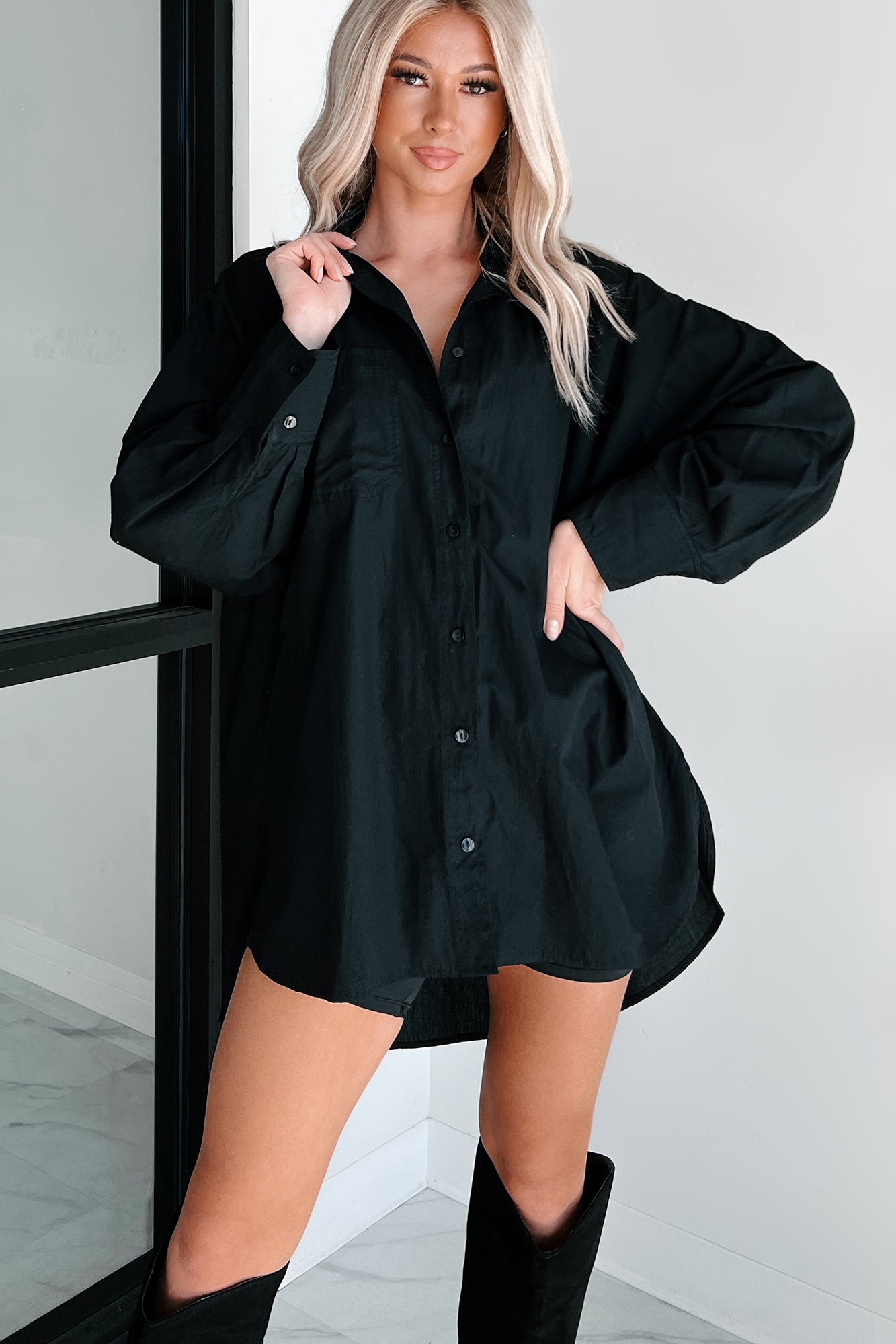 Modernly Classic Oversized Button-Up Shirt (Black)