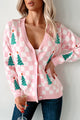 Some Christmas Sparkle Checkered Christmas Tree Cardigan (White/Pink) - NanaMacs