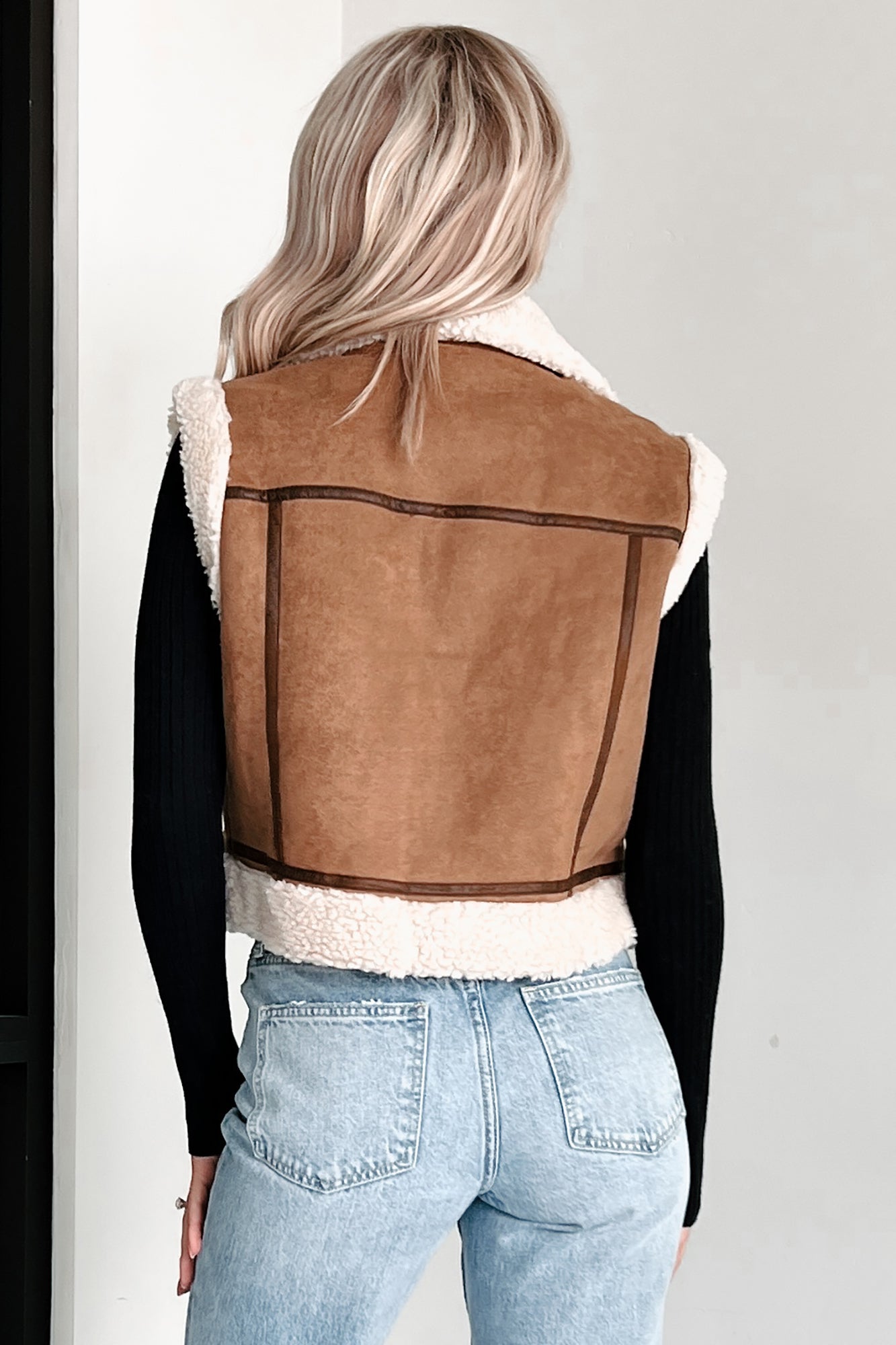 Back To Being Myself Sherpa Lined Faux Suede Vest (Brown)