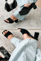 Style Points Square Toe Block Heel Sandals (Black Nubuck) - NanaMacs