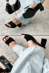 Style Points Square Toe Block Heel Sandals (Black Nubuck) - NanaMacs