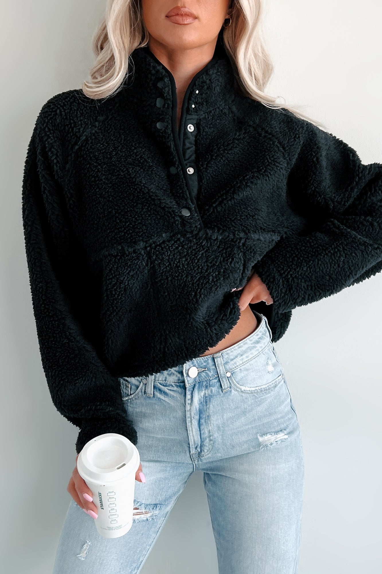 My Cozy Life Sherpa Teddy Pullover (Black) - NanaMacs