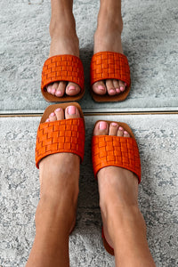 Never Going Back Woven Slide Sandals (Orange) - NanaMacs