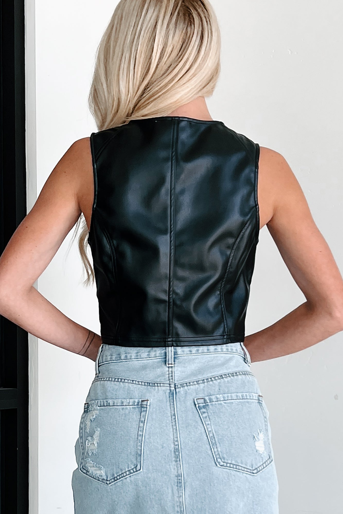 Ria Sleeveless Pleather Vest (Black) - NanaMacs