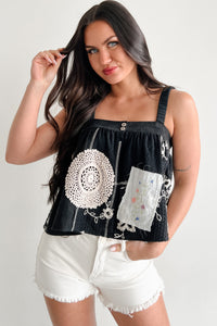 Trendsetter POL Crochet Patchwork Sleeveless Top (Black) - NanaMacs