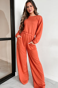 Plausible Deniability Long Sleeve Wide Leg Jumpsuit (Rust) - NanaMacs