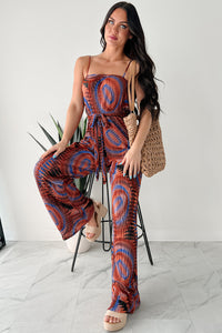 Turn Up The Volume Pleated Wide Leg Jumpsuit (Brick/Royal Blue) - NanaMacs