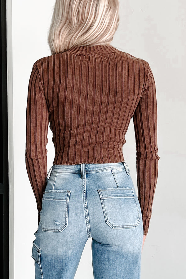 Pursuit Of Fall Zip-Up Sweater Top (Brown) - NanaMacs