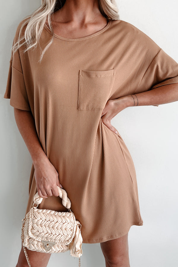 Ribbed T-Shirt Dress (Warm Caramel) - NanaMacs