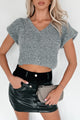 Honor Roll Bubble Sleeve Sweater Top (Charcoal) - NanaMacs