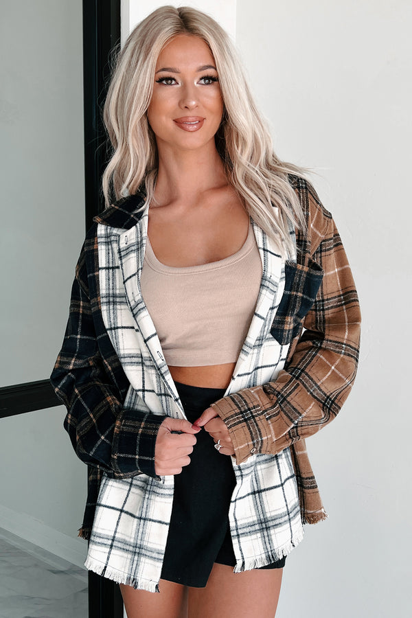 Bonfire Social Mixed Plaid Shacket (Multi/Navy) - NanaMacs