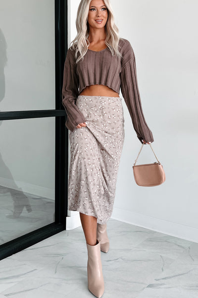 Fashionable Poise Button Detail Floral Midi Skirt (Light Mocha) - NanaMacs