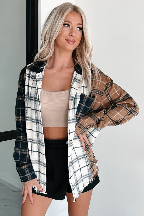 Bonfire Social Mixed Plaid Shacket (Multi/Navy) - NanaMacs