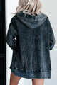 Content To Chill Mineral Wash Hooded Waffle Cardigan (Black) - NanaMacs