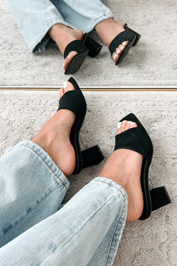 Style Points Square Toe Block Heel Sandals (Black Nubuck) - NanaMacs