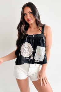 Trendsetter POL Crochet Patchwork Sleeveless Top (Black) - NanaMacs