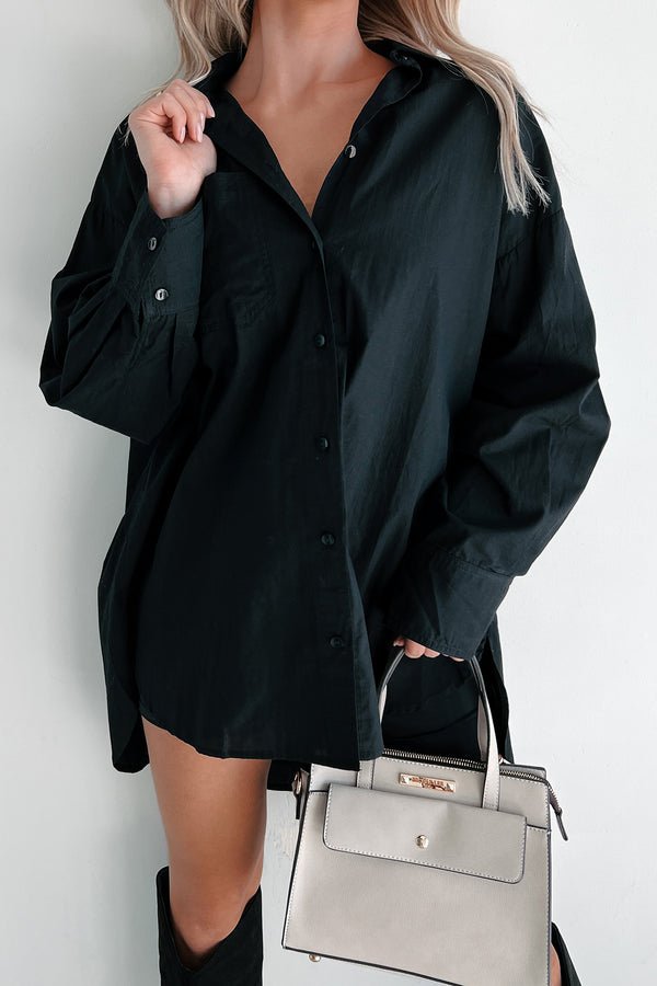 Modernly Classic Oversized Button-Up Shirt (Black) - NanaMacs