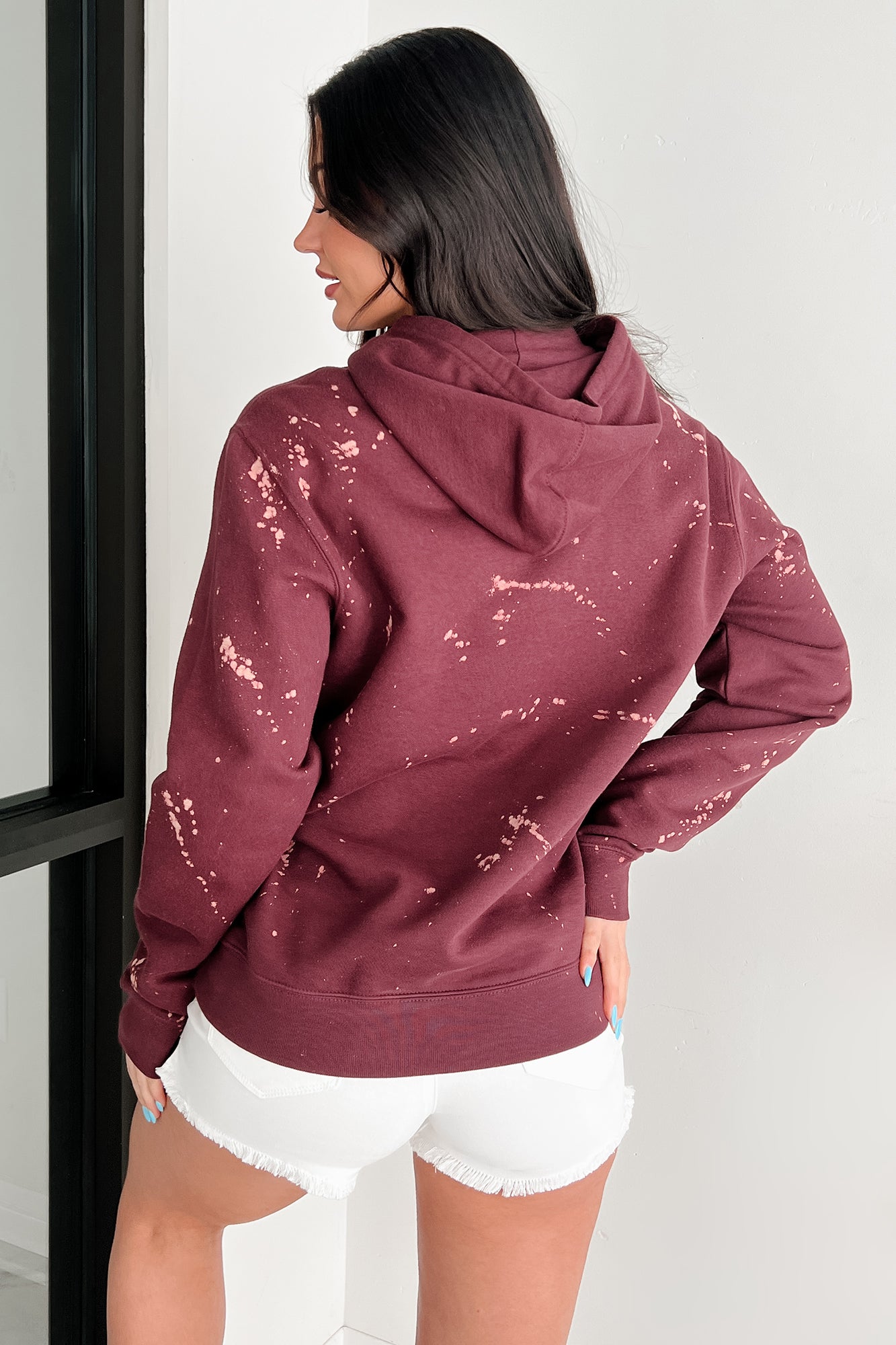 "MOM LIFE HANGOVER' Bleached Graphic Hoodie (Maroon) - NanaMacs