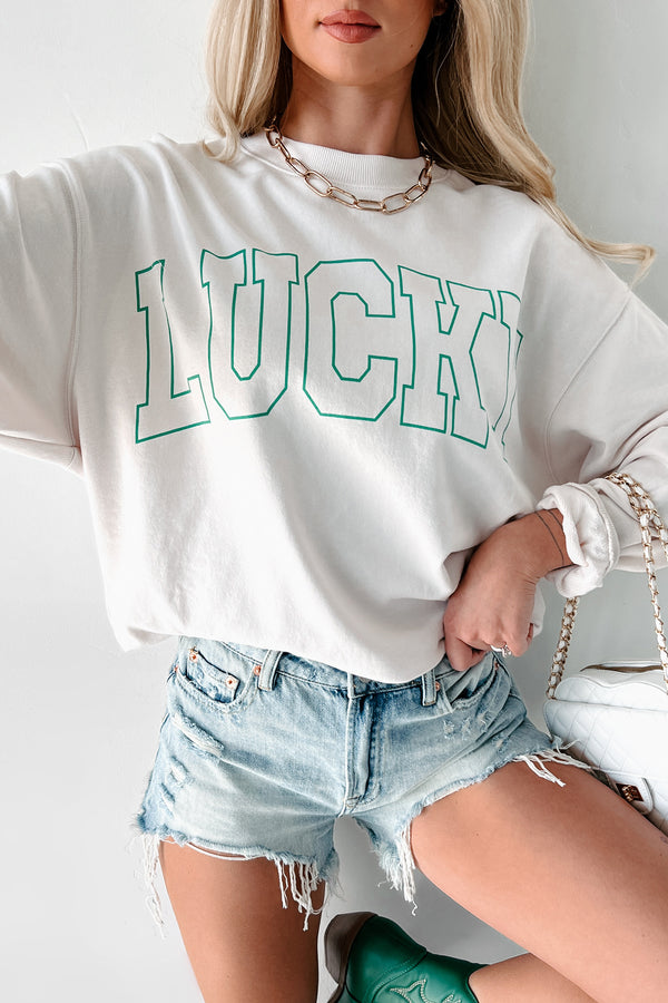 "I'm Already Lucky" Graphic Crewneck Sweatshirt (Ivory) - NanaMacs