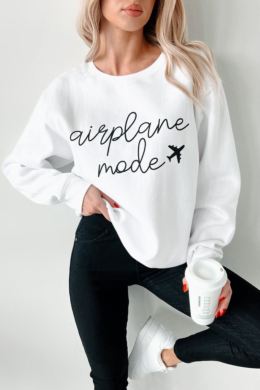 "Airplane Mode" Graphic Sweatshirt (White) - NanaMacs