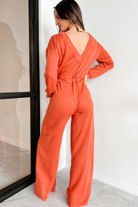 Plausible Deniability Long Sleeve Wide Leg Jumpsuit (Rust) - NanaMacs