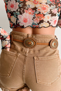 Barnyard Breeze Leather Detailed Concho Belt (Gold/Brown) - NanaMacs