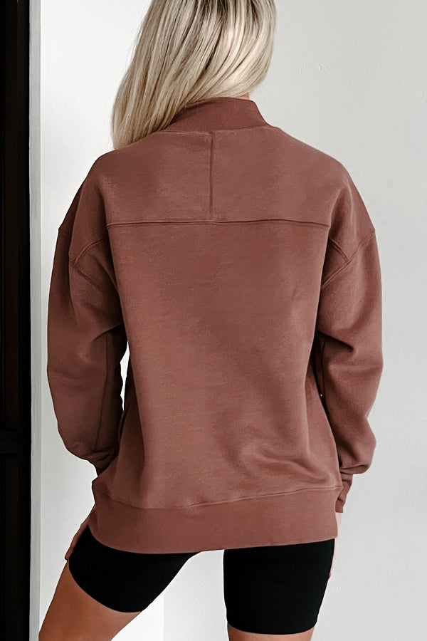 Cool Without Trying Mock Neck Sweatshirt With Pockets (Cocoa) - NanaMacs