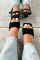 Style Points Square Toe Block Heel Sandals (Black Nubuck) - NanaMacs