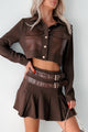 Different Type Of Girl Crop Jacket & Skirt Set (Chocolate) - NanaMacs