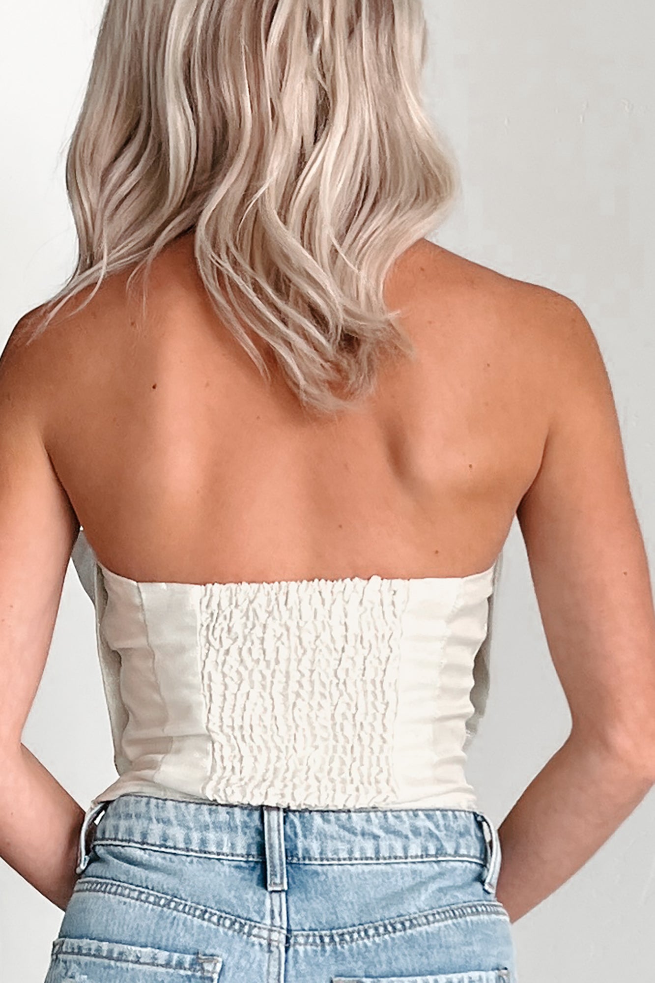 Flirty Glamour Strapless Bow Crop Top (Off White) · NanaMacs