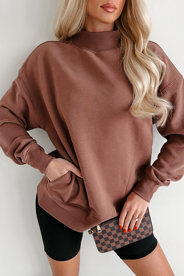 Cool Without Trying Mock Neck Sweatshirt With Pockets (Cocoa) - NanaMacs