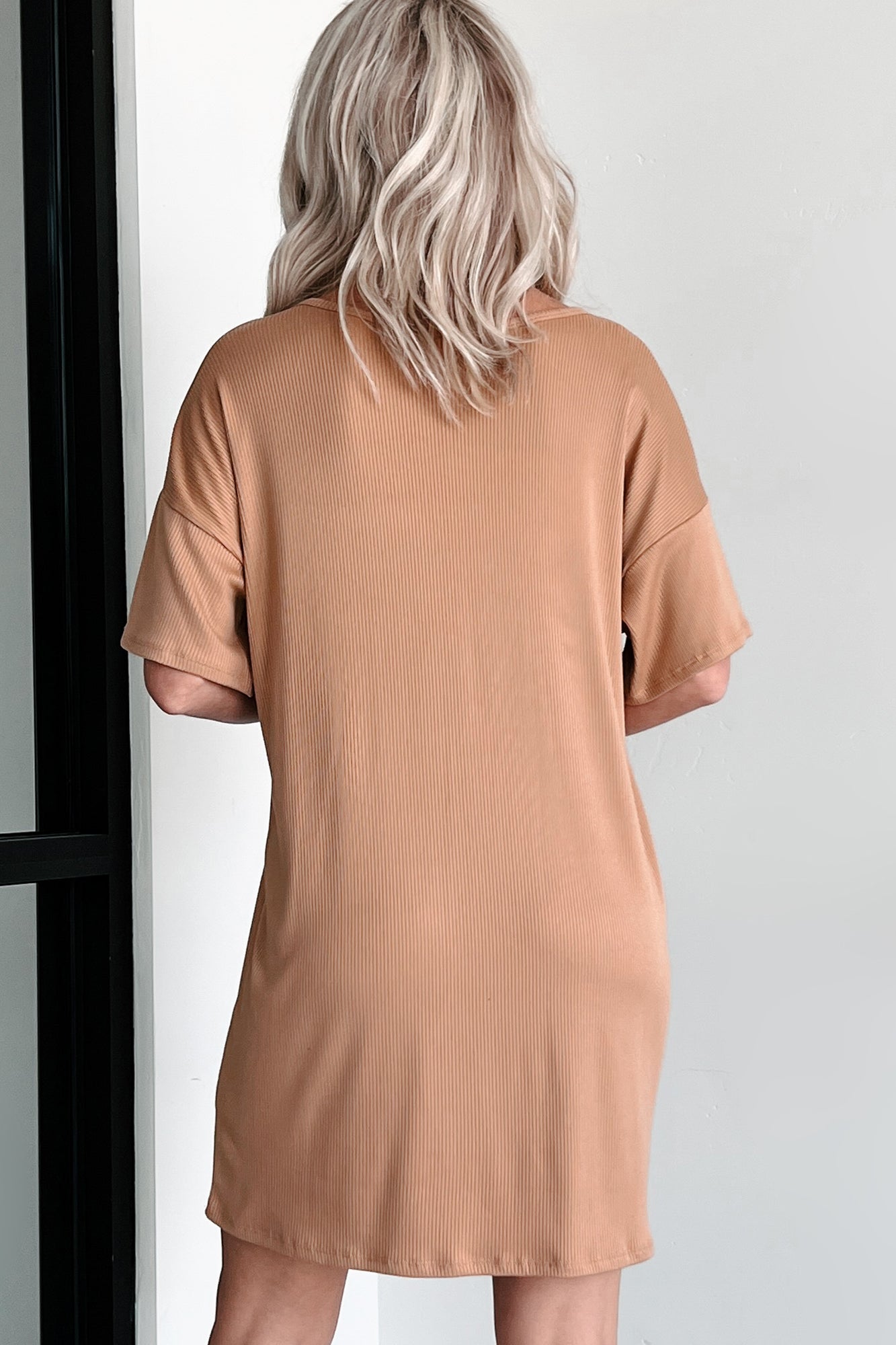 Ribbed T-Shirt Dress (Warm Caramel) - NanaMacs